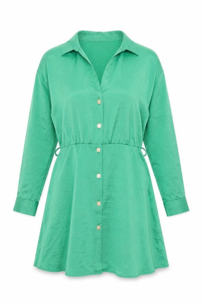 Zara Womens Gold Polyester Shirt Dress Size L Collared Button