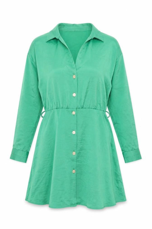 Zara Womens Gold Polyester Shirt Dress Size L Collared Button
