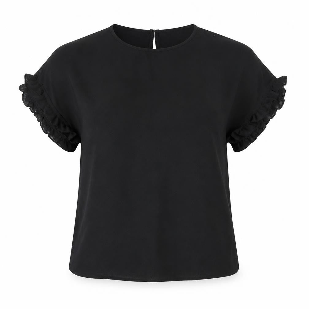 New Look Womens Black Polyester Basic Blouse Size 6 Round Neck - Frill
