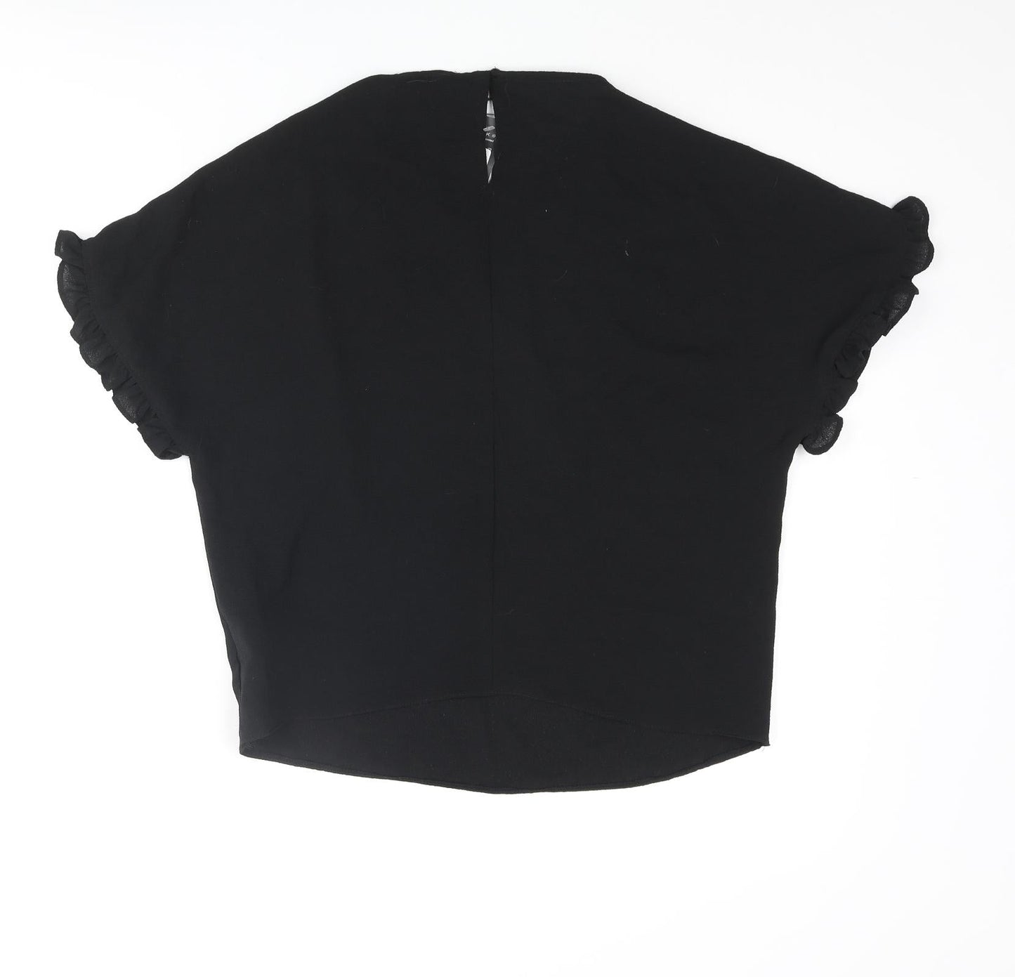 New Look Womens Black Polyester Basic Blouse Size 6 Round Neck - Frill