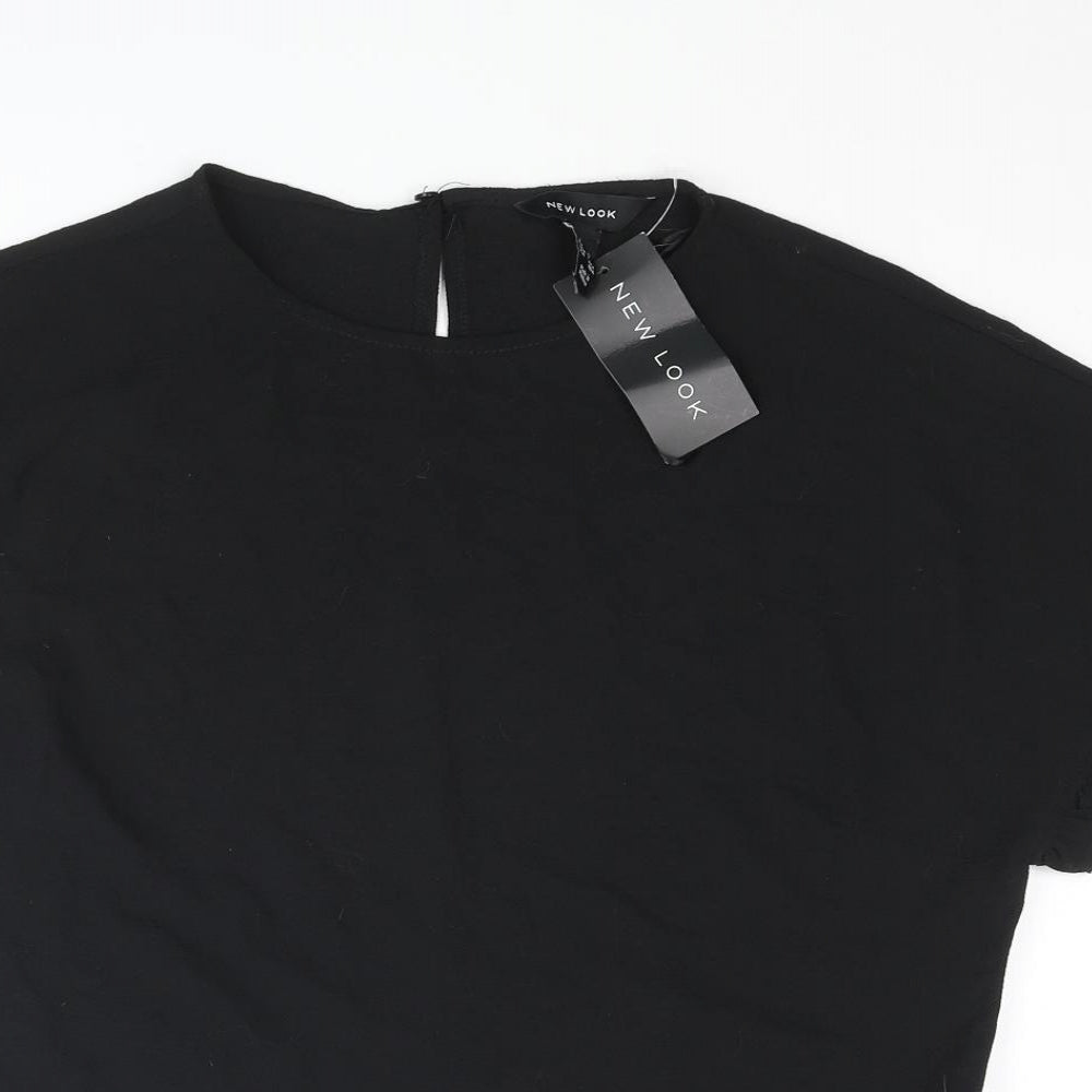 New Look Womens Black Polyester Basic Blouse Size 6 Round Neck - Frill