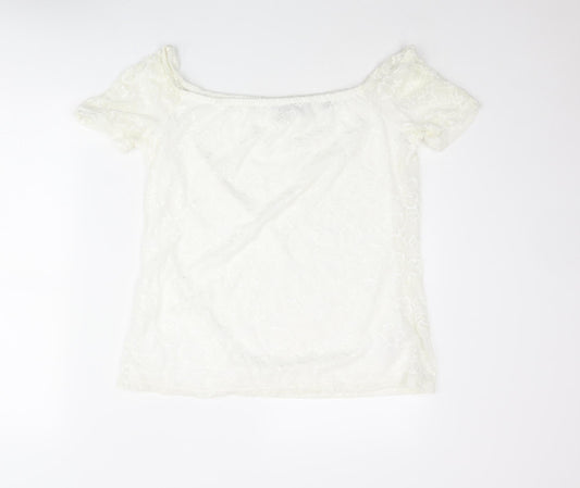 Dorothy Perkins Womens Ivory Nylon Basic Blouse Size 14 Off the Shoulder