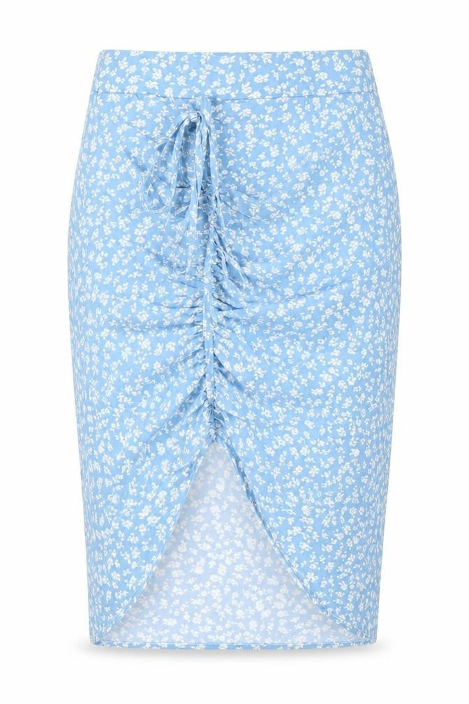 Cider Womens Blue Floral Polyester Straight & Pencil Skirt Size S Zip - Drawstring