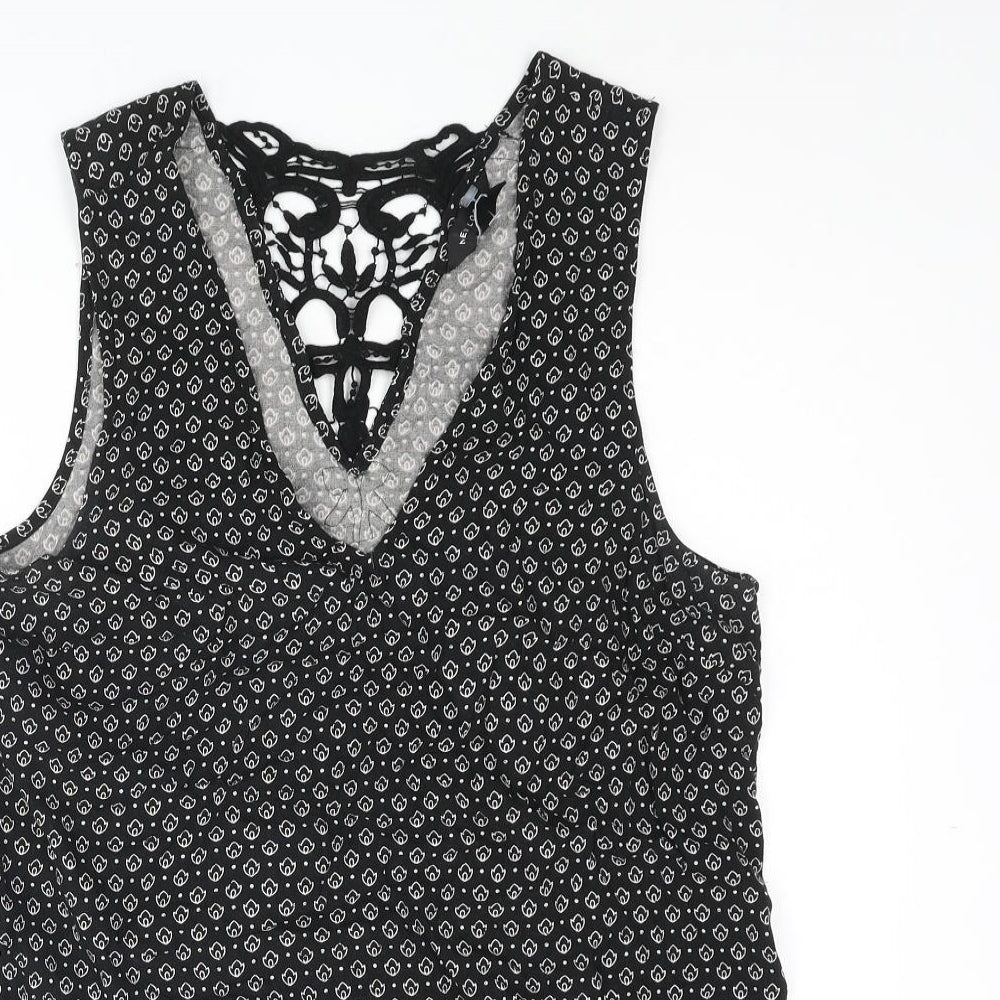 New Look Womens Black Geometric Viscose Camisole Blouse Size 10 Scoop Neck - Lace