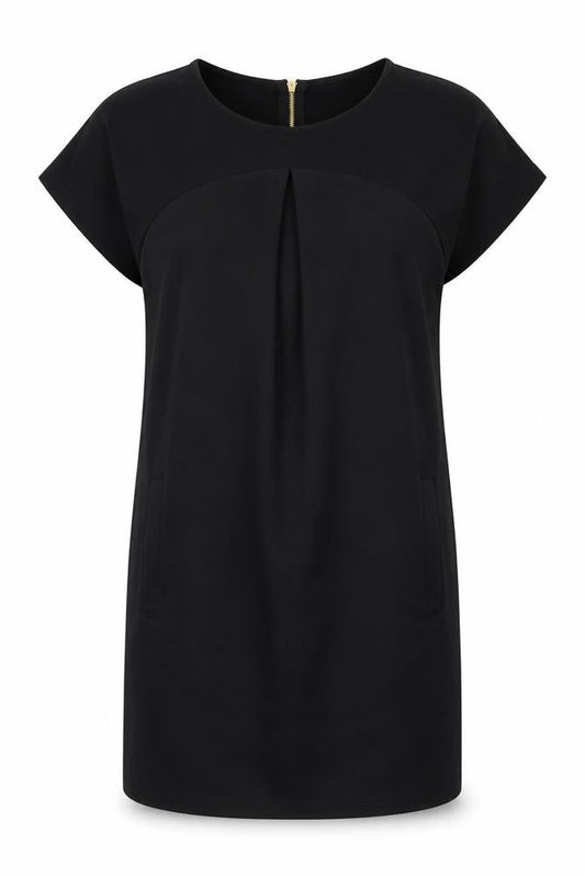 Warehouse Womens Black Polyester Shift Size 10 Round Neck Zip