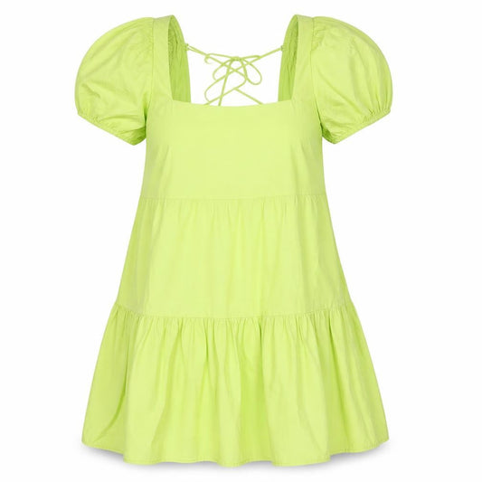 Stradivarius Womens Green Cotton A-Line Size M Scoop Neck Tie