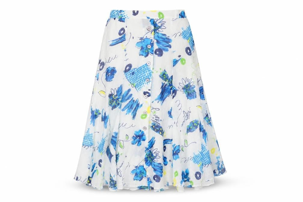 FINK Womens White Geometric Polyester Flare Skirt Size 14 Zip - Button