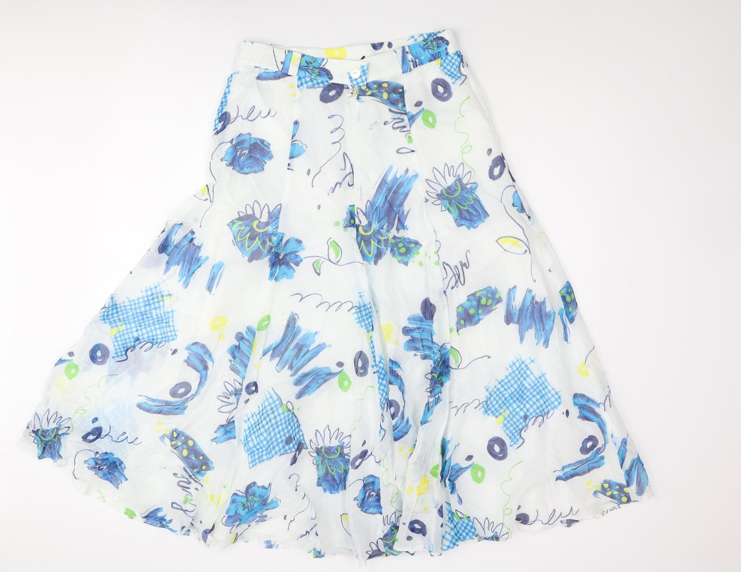 FINK Womens White Geometric Polyester Flare Skirt Size 14 Zip - Button