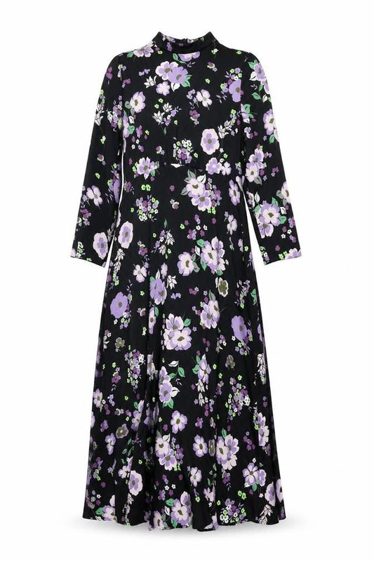 Marks & Spencer Womens Black Floral Polyester Maxi Size 10 Mock Neck Zip