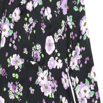 Marks & Spencer Womens Black Floral Polyester Maxi Size 10 Mock Neck Zip