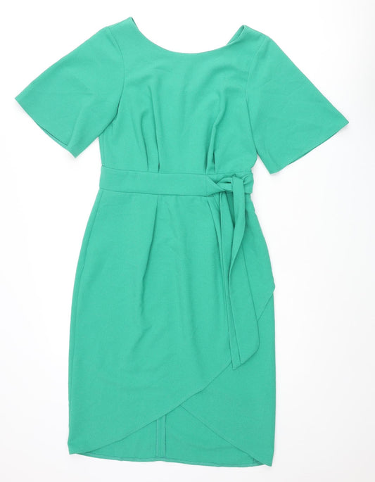 Closet Womens Green Polyester Pencil Dress Size 10 Roll Neck Zip - Tie