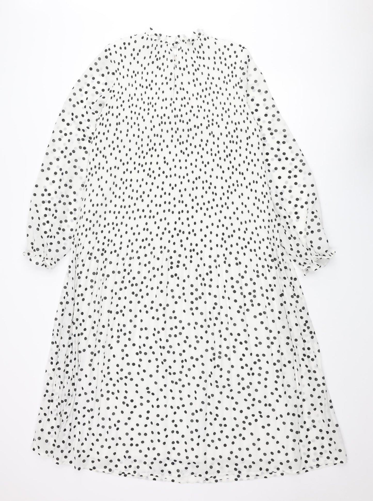 Warehouse Womens White Polka Dot Polyester Shift Size 10 Mock Neck Button - Pleated
