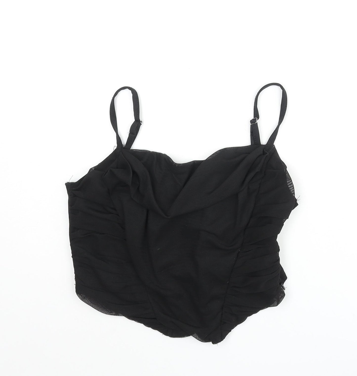 PRETTYLITTLETHING Womens Black Polyester Cropped Tank Size 8 Cowl Neck - Rouched
