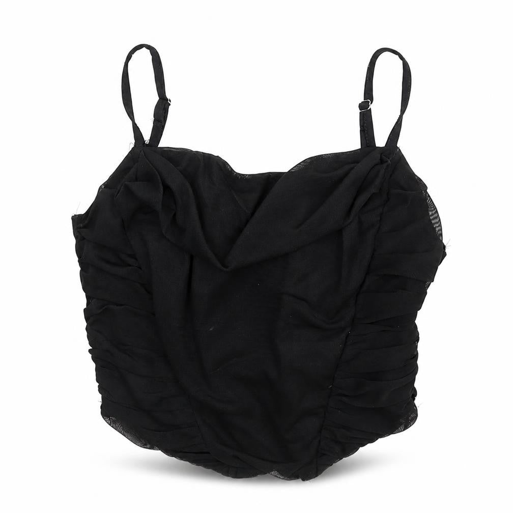 PRETTYLITTLETHING Womens Black Polyester Cropped Tank Size 8 Cowl Neck - Rouched