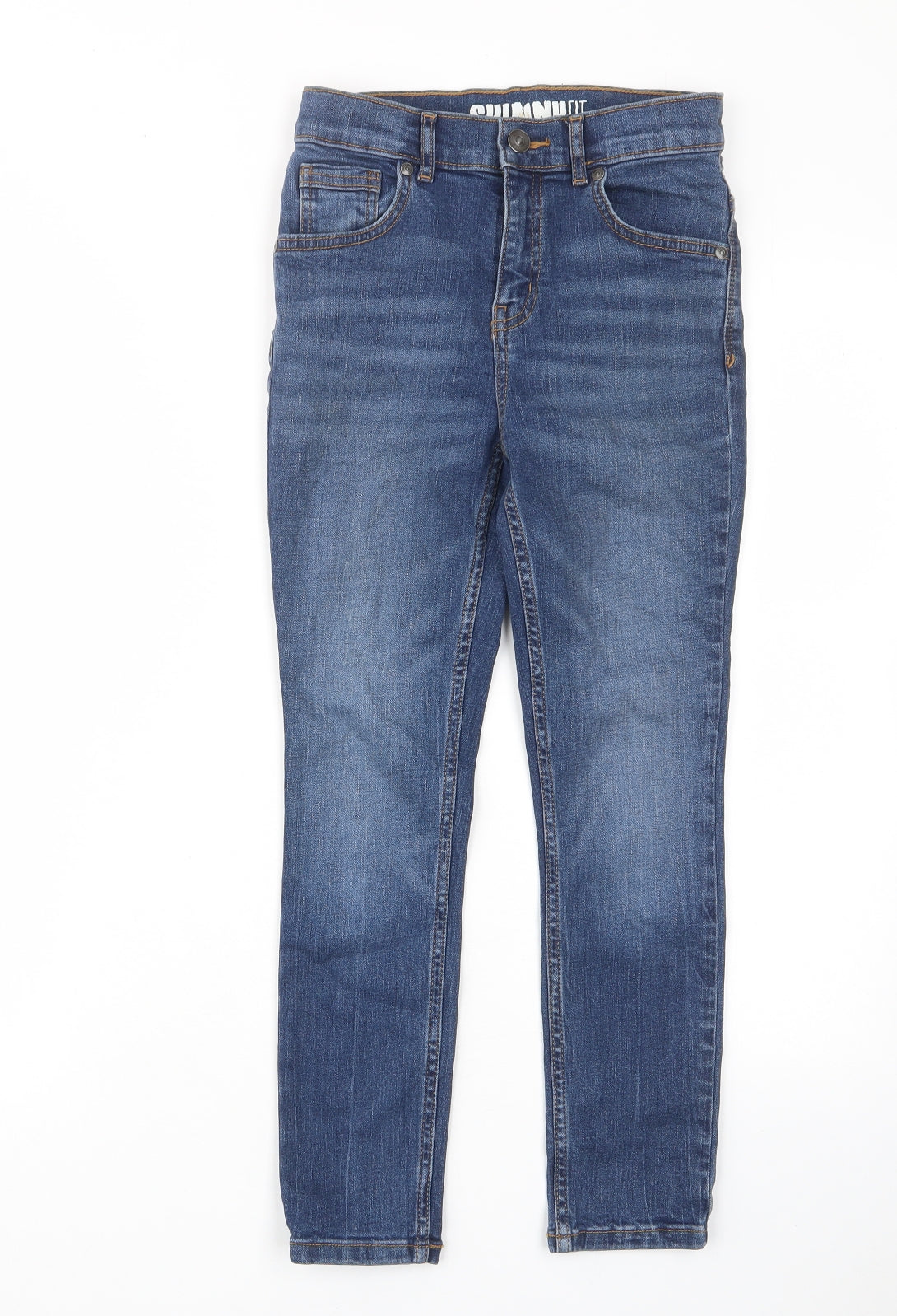 Additional front view of Tu boys’ blue cotton skinny jeans, size 9, months, 22-inch leg regular zip - pockets, belt loops