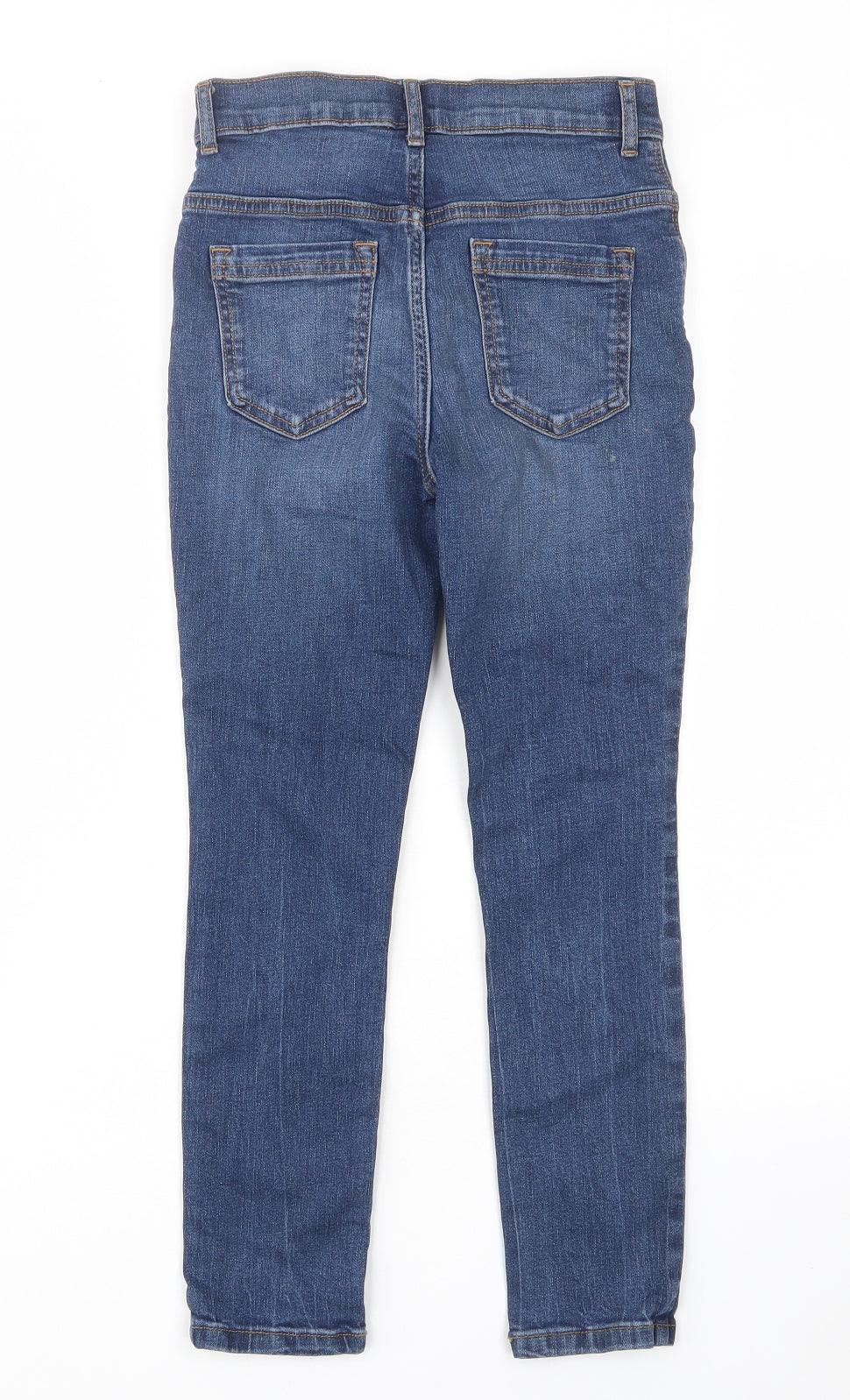 Back view of Tu boys’ blue cotton skinny jeans, size 9, months, 22-inch leg regular zip - pockets, belt loops