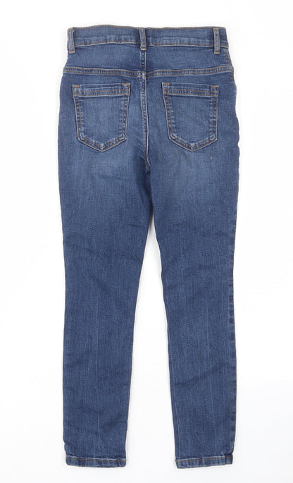 Back view of Tu boys’ blue cotton skinny jeans, size 9, months, 22-inch leg regular zip - pockets, belt loops