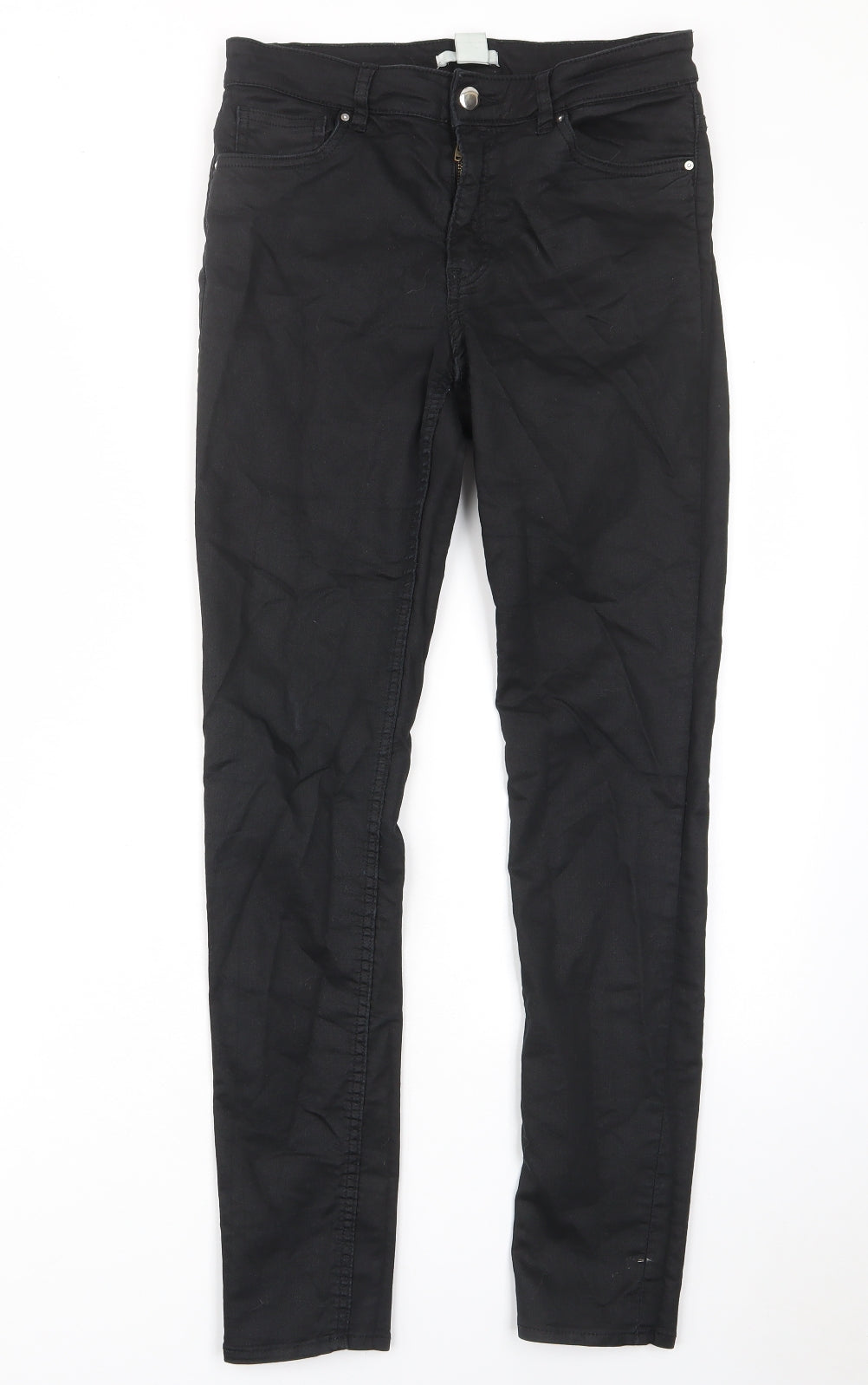 H&M Womens Black Cotton Skinny Jeans Size 8 L28 in Regular Zip - Pockets, Belt Loops