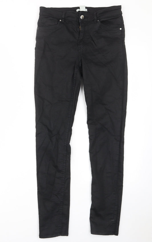 H&M Womens Black Cotton Skinny Jeans Size 8 L28 in Regular Zip - Pockets, Belt Loops