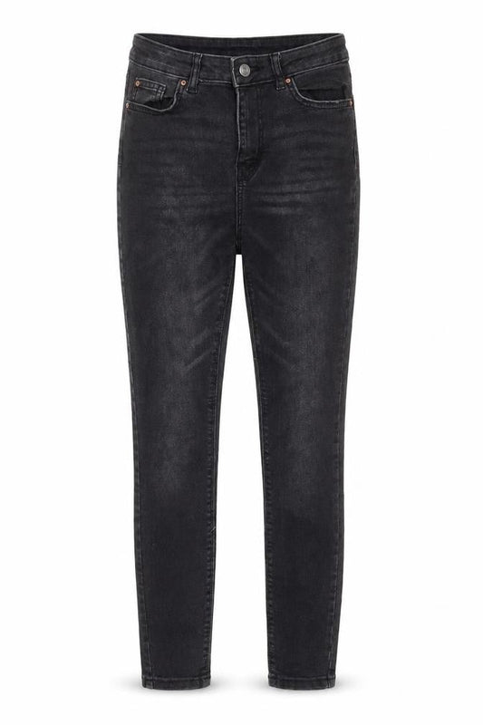 Front view of Denim & Co. women’s grey cotton skinny jeans, size UK 8, 27-inch leg regular zip - pockets, belt loops