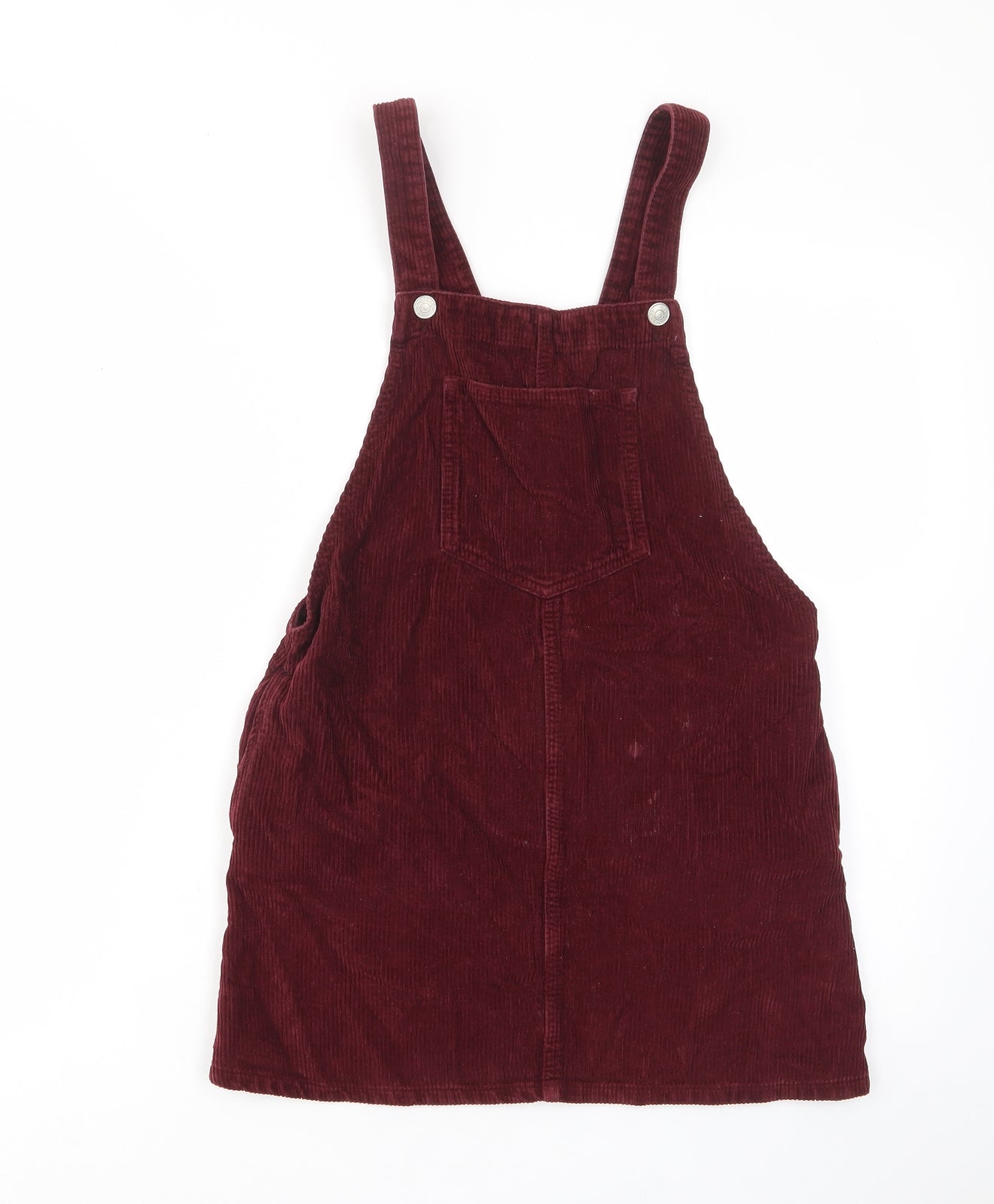Topshop Womens Red Cotton Pinafore/Dungaree Dress Size 6 Square Neck Button - Pockets