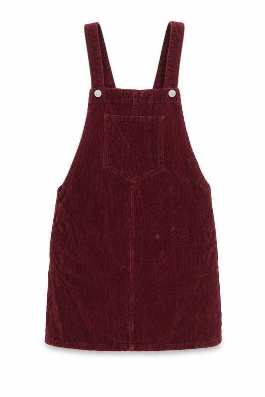Topshop Womens Red Cotton Pinafore/Dungaree Dress Size 6 Square Neck Button - Pockets