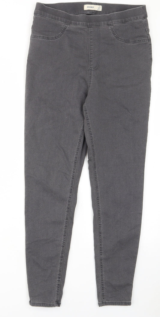 Marks and Spencer Womens Grey Cotton Skinny Jeans Size 10 L27 in Regular - Elastic waist