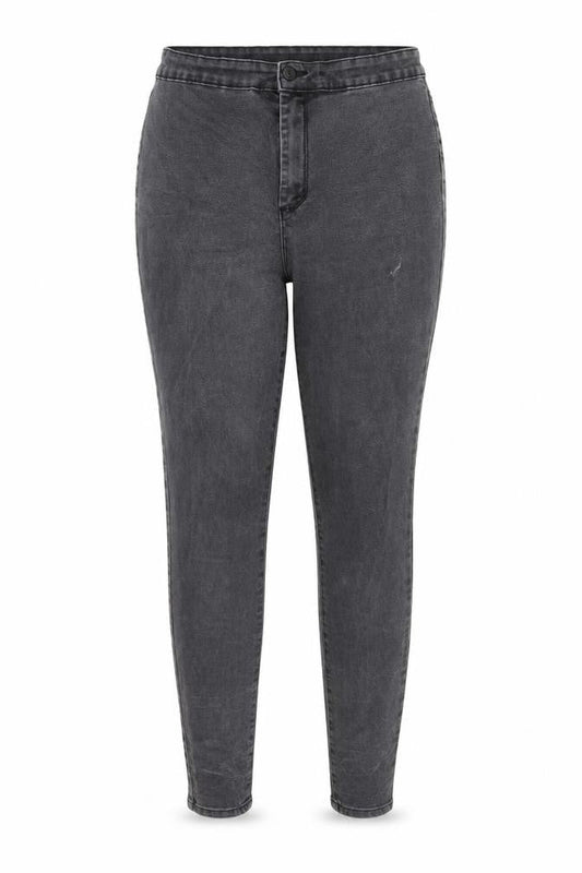 Front view of Denim & Co. women’s grey cotton skinny jeans, size UK 14, 29-inch leg regular zip - pockets