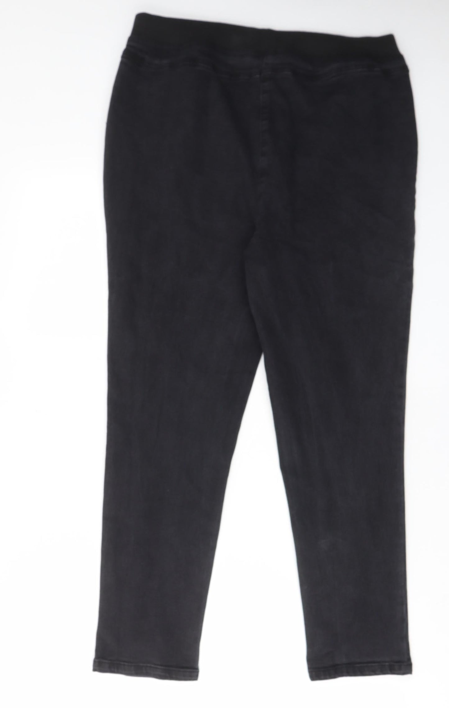 EWM Womens Black Cotton Straight Jeans Size 16 L27 in Slim - Elastic waist