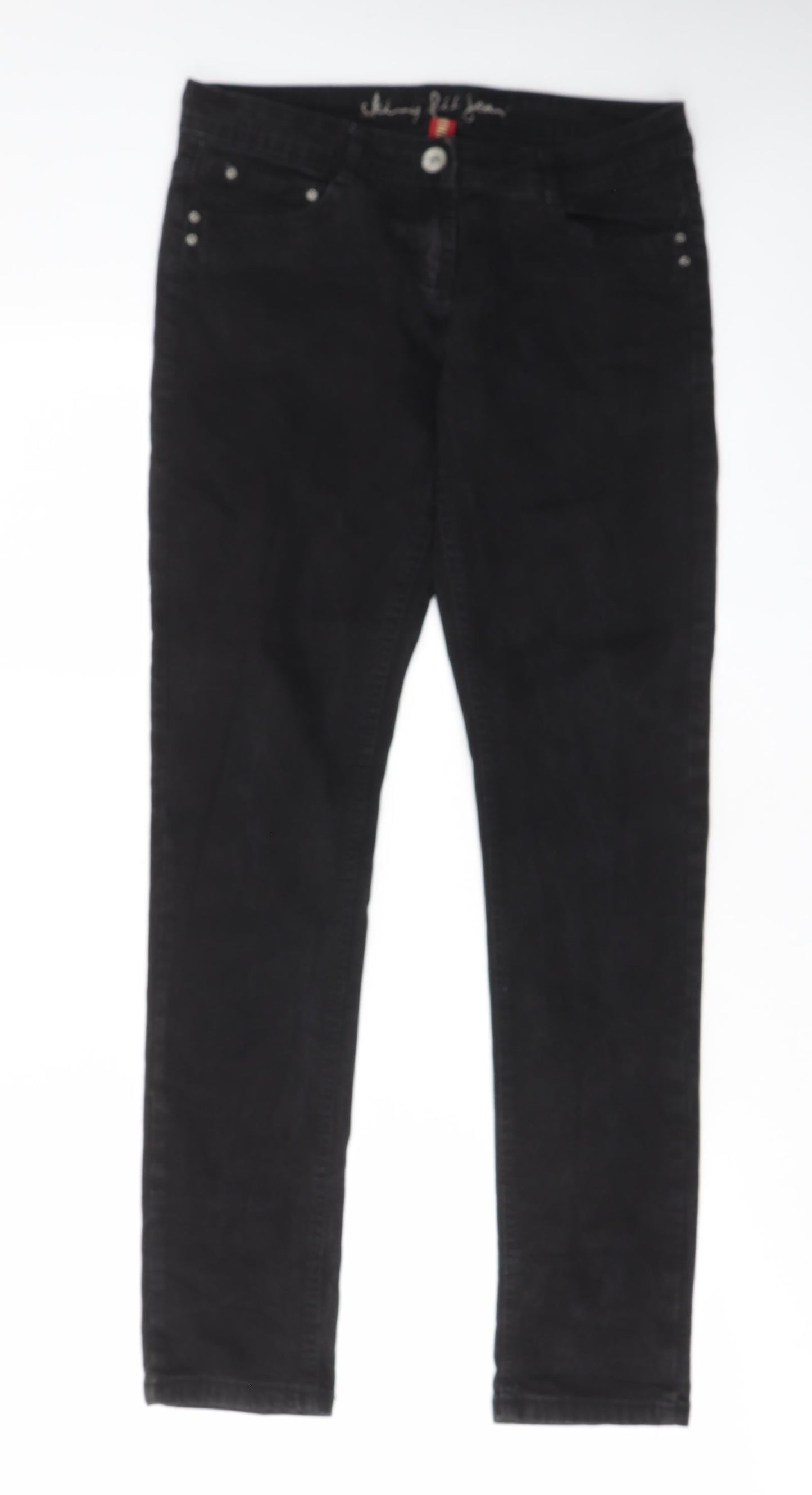 Denim & Co. Womens Black Cotton Skinny Jeans Size 12 L30 in Regular Zip - Pockets, Belt Loops