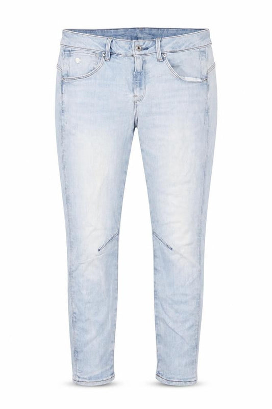 Front view of G RAW women’s blue cotton skinny jeans, size UK 31, in, 28-inch leg regular zip - pockets, belt loops