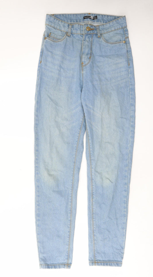 Preloved Boohoo Womens Blue Cotton Straight Jeans Size 6 L29 in Regular Zip - Pockets, Belt Loops - Front