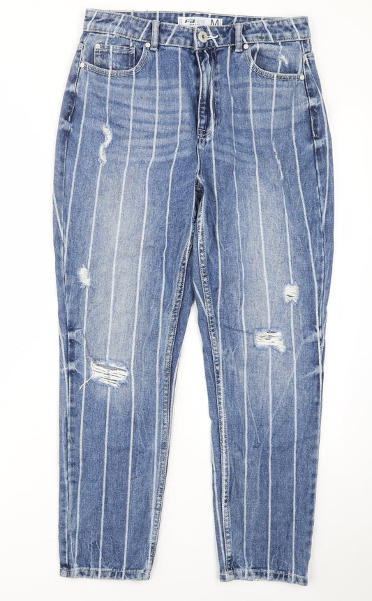 FB Sister Womens Blue Striped Cotton Mom Jeans Size 28 in L26 in Regular Zip - Pockets, Belt Loops