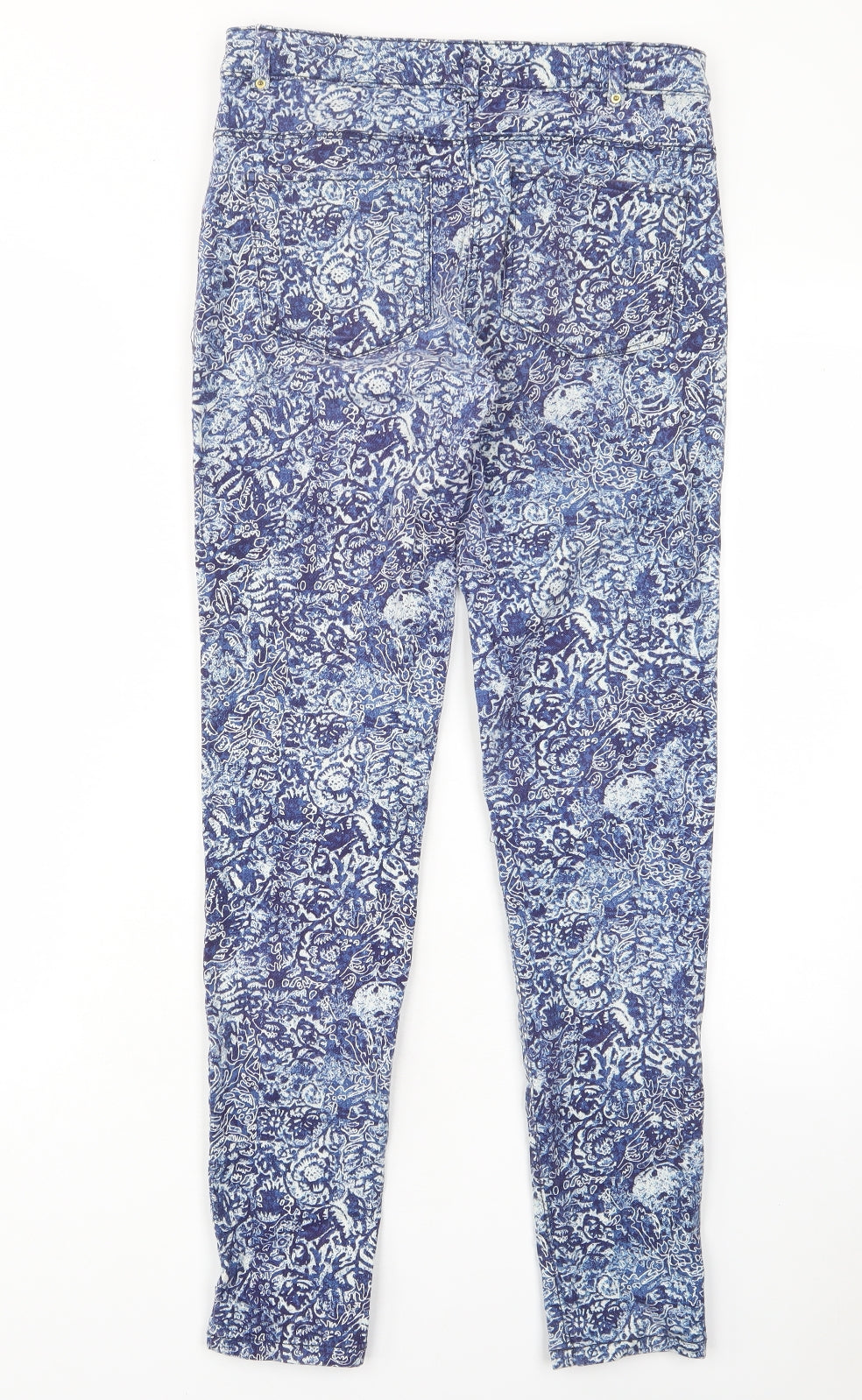 H&M Womens Blue Fair Isle Cotton Skinny Jeans Size 8 L29 in Regular Zip - Pockets, Belt Loops