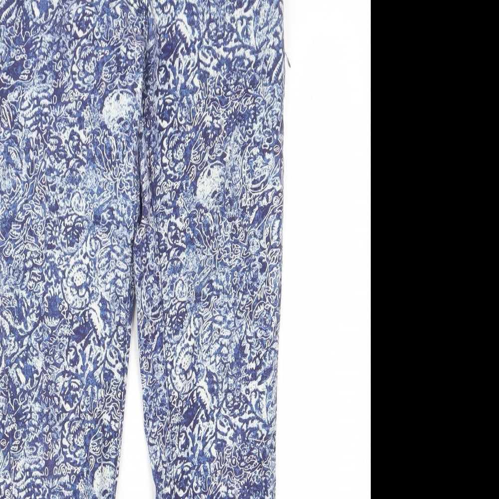 H&M Womens Blue Fair Isle Cotton Skinny Jeans Size 8 L29 in Regular Zip - Pockets, Belt Loops
