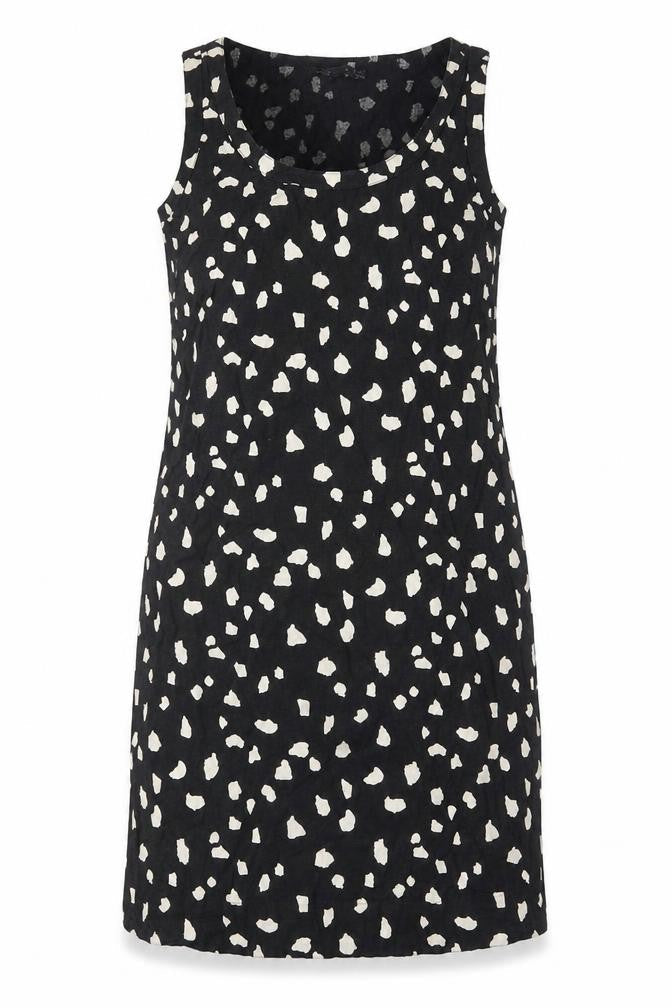 Marks & Spencer Womens Black Geometric Linen Sheath Size 10 Scoop Neck Pullover