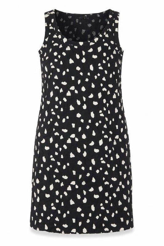 Marks & Spencer Womens Black Geometric Linen Sheath Size 10 Scoop Neck Pullover