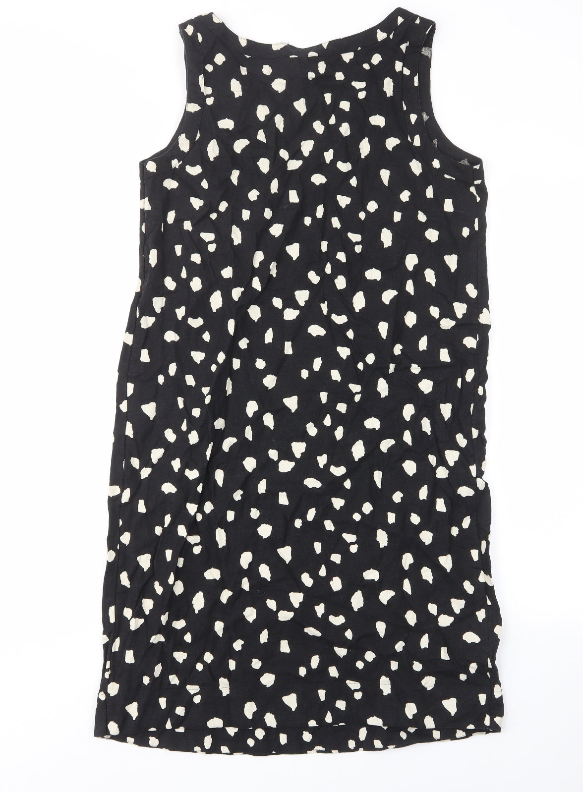 Marks and Spencer Womens Black Geometric Linen Sheath Size 10 Scoop Neck Pullover