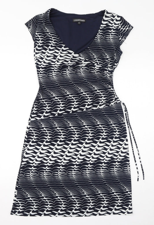 Lyse Spenard Womens Blue Geometric Polyester Bodycon Size S V-Neck Pullover