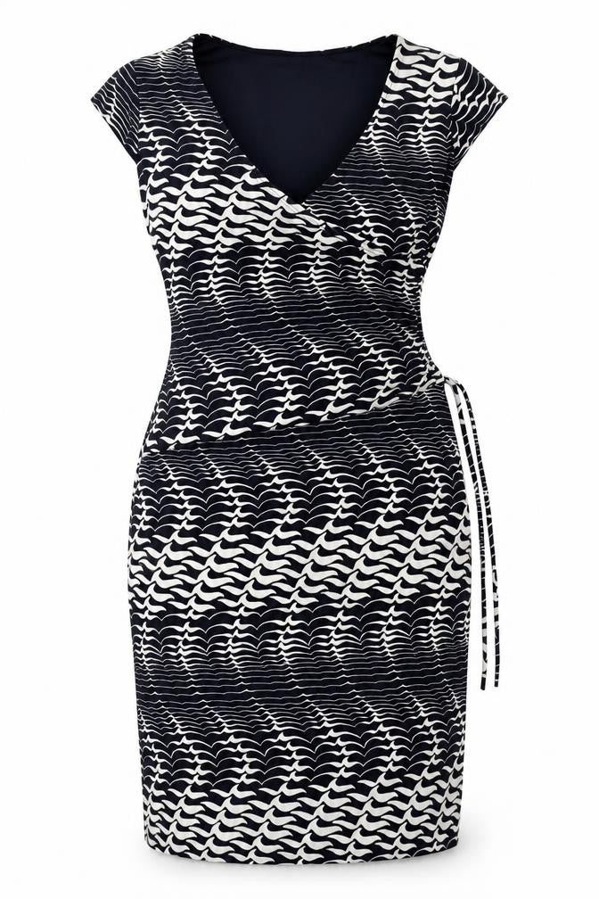 Lyse Spenard Womens Blue Geometric Polyester Bodycon Size S V-Neck Pullover