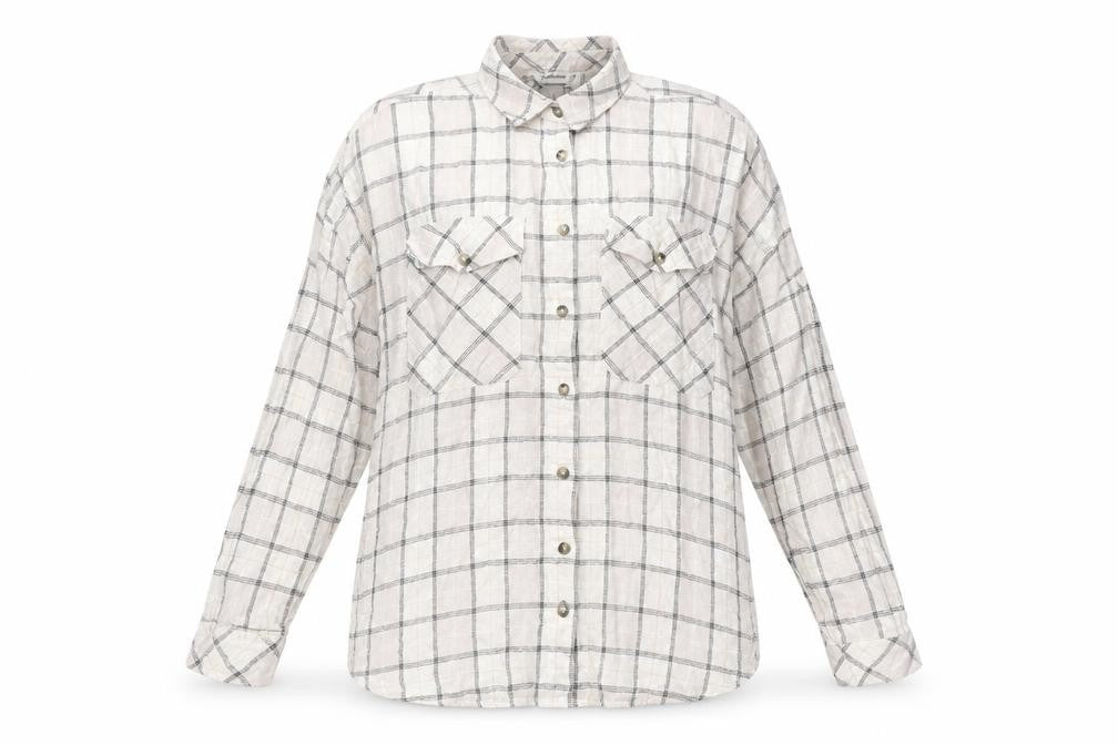 Stradivarius Womens Ivory Check Polyester Basic Button-Up Size S Collared