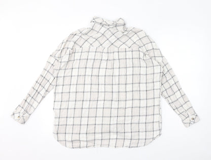 Stradivarius Womens Ivory Check Polyester Basic Button-Up Size S Collared