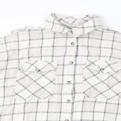 Stradivarius Womens Ivory Check Polyester Basic Button-Up Size S Collared