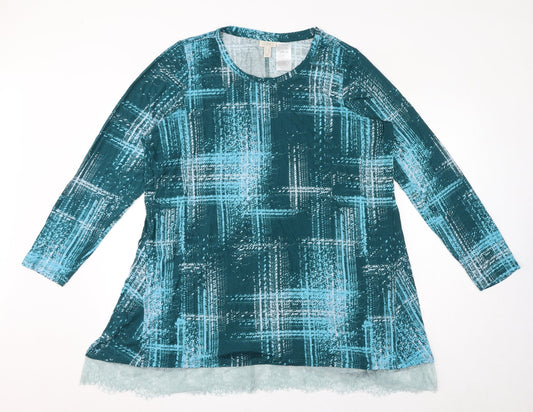 Logo Womens Blue Geometric Viscose Jersey T-Shirt Size 3XL Round Neck - Lace