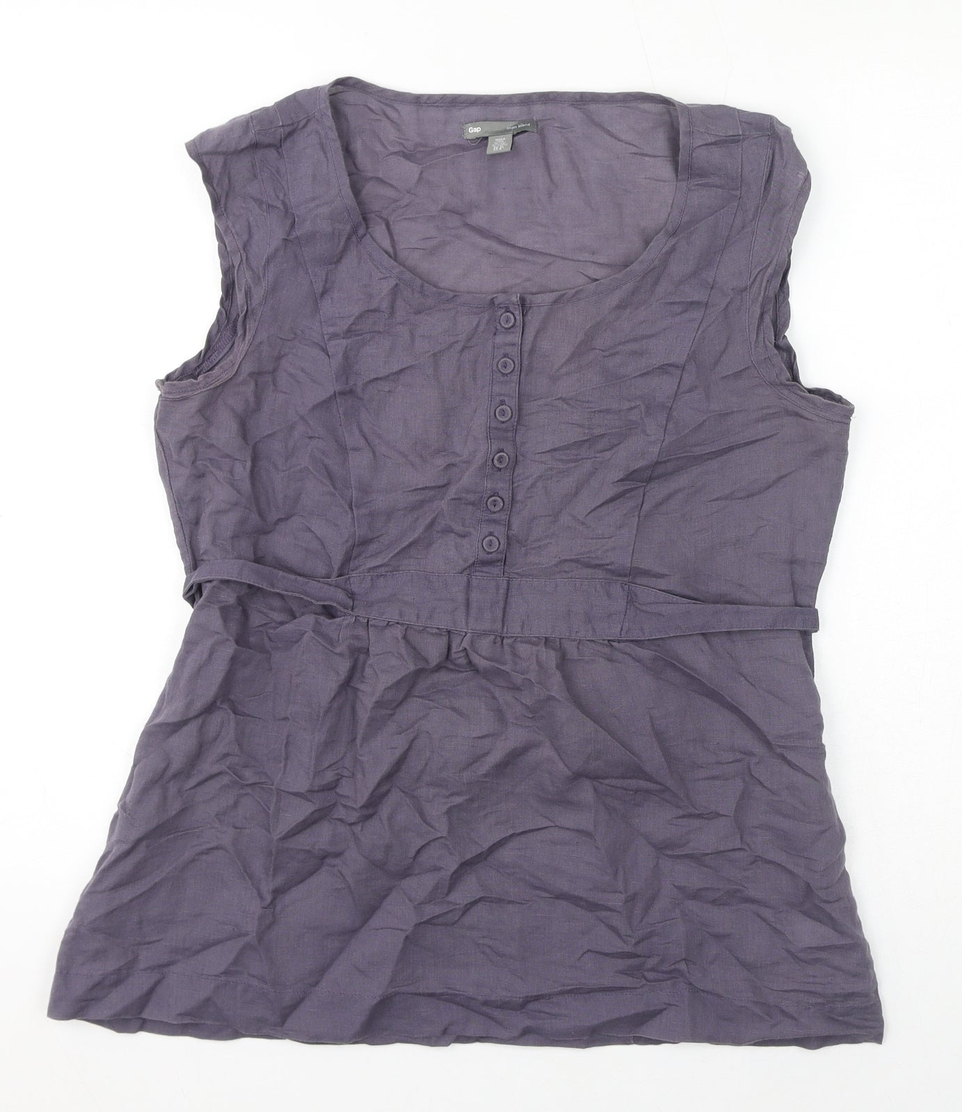 Gap Womens Grey Linen Basic Blouse Size 12 Round Neck