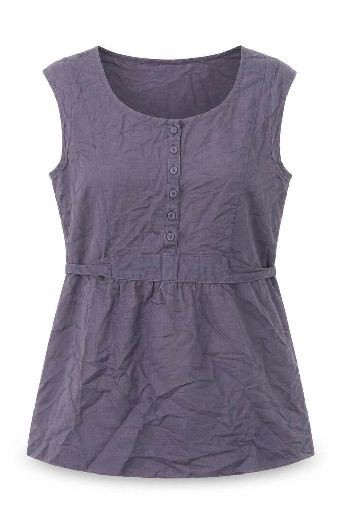 Gap Womens Grey Linen Basic Blouse Size 12 Round Neck