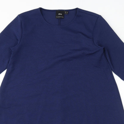 Close-up detail of ASOS women’s blue polyester a-line, size UK 10, round neck pullover - maternity