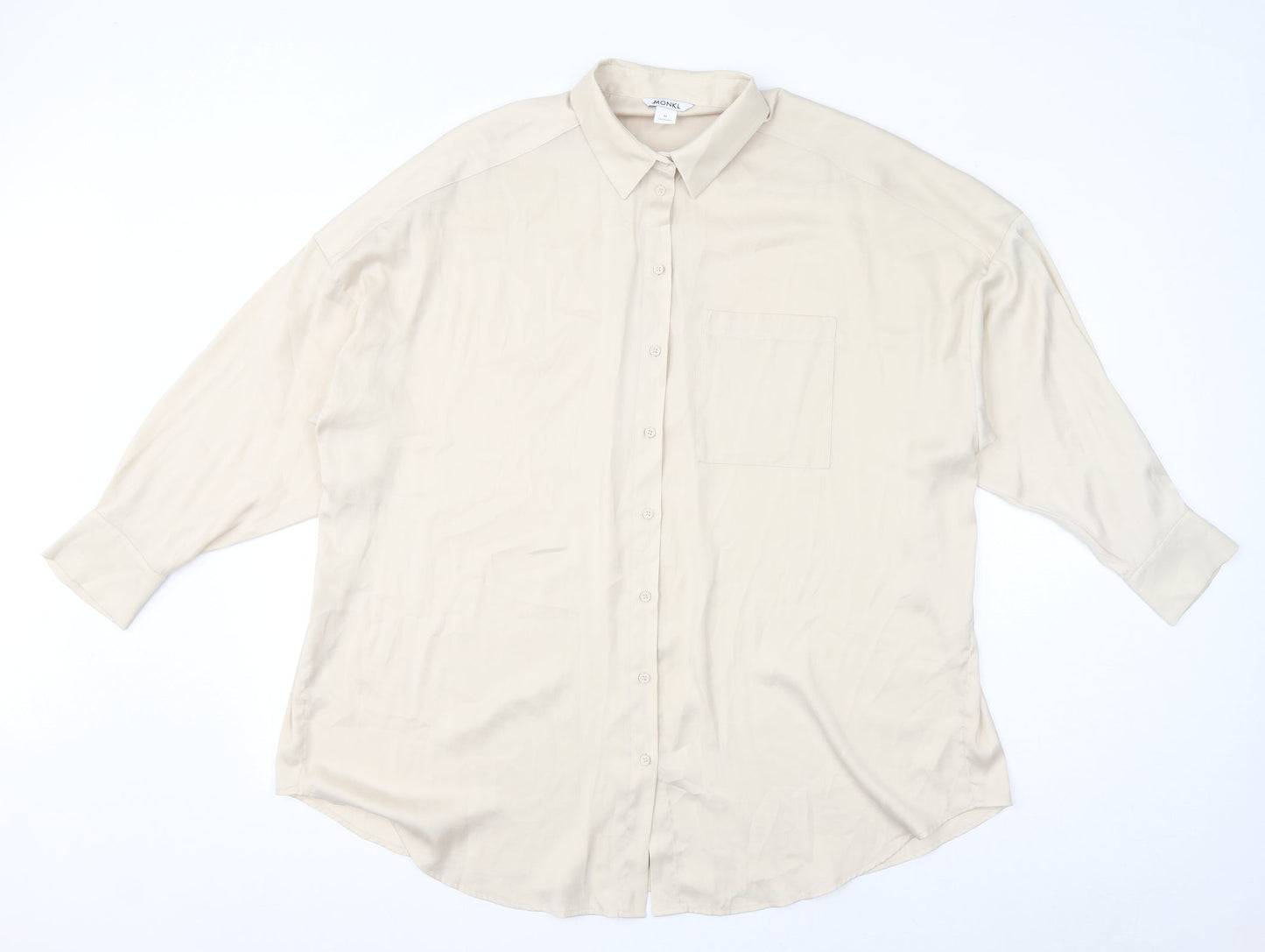 Monki Womens Ivory Polyester Basic Button-Up Size M Collared
