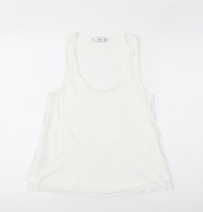 Mango Womens White Polyester Basic Tank Size S Scoop Neck