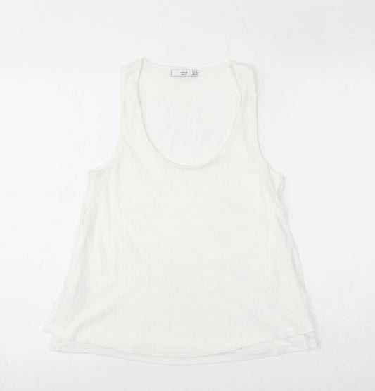 Mango Womens White Polyester Basic Tank Size S Scoop Neck
